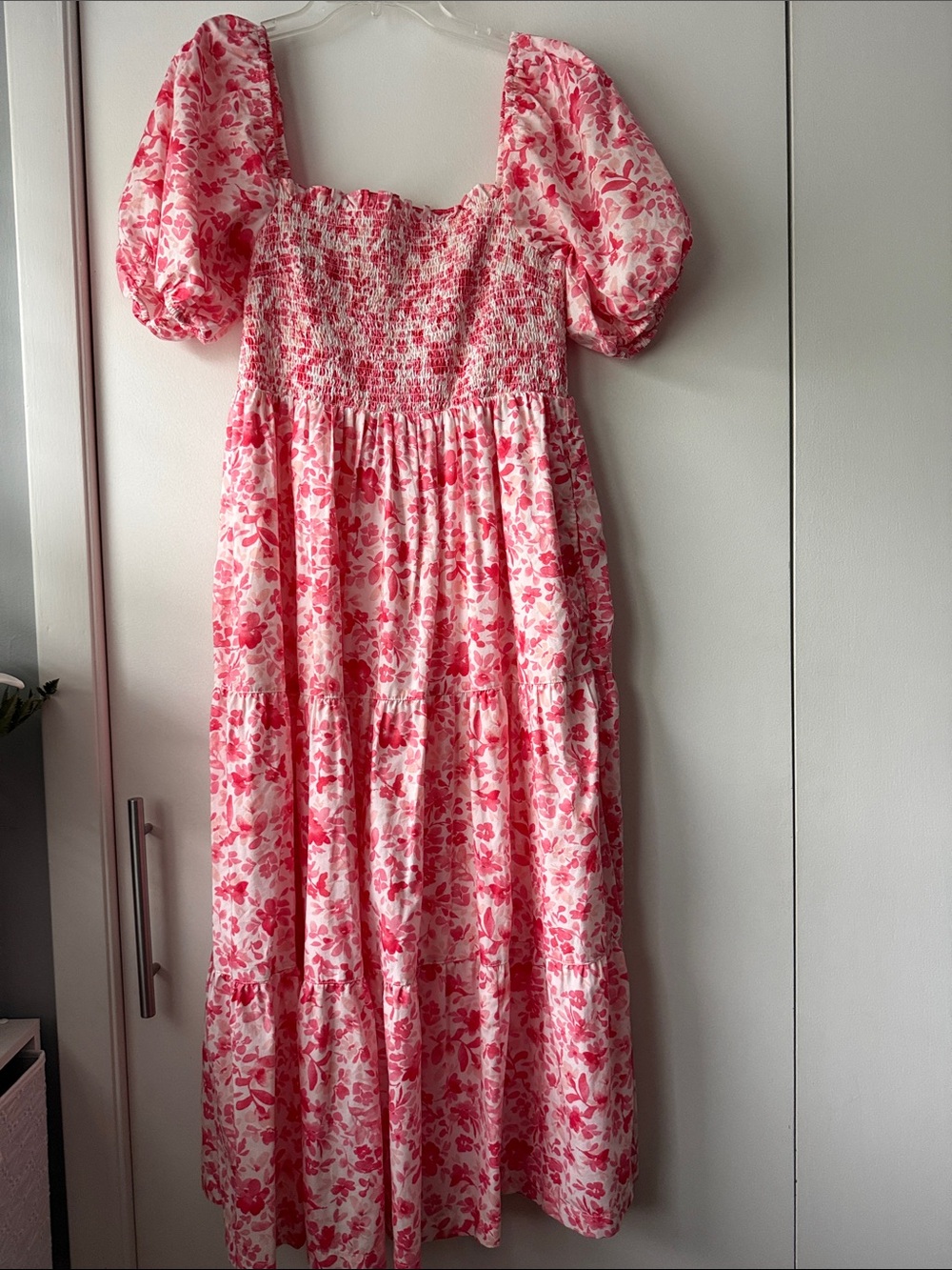 Abercrombie Fitch Dress Smocked Poplin Puff Sleeve Midi Ruffle XL